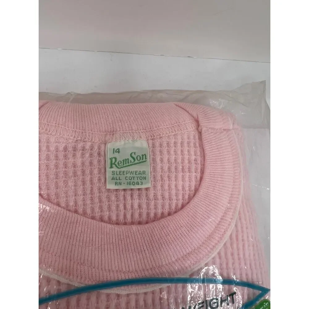 Vintage NIP Girls 14 Thermal Pajama Top and Pants Pink 100% Cotton